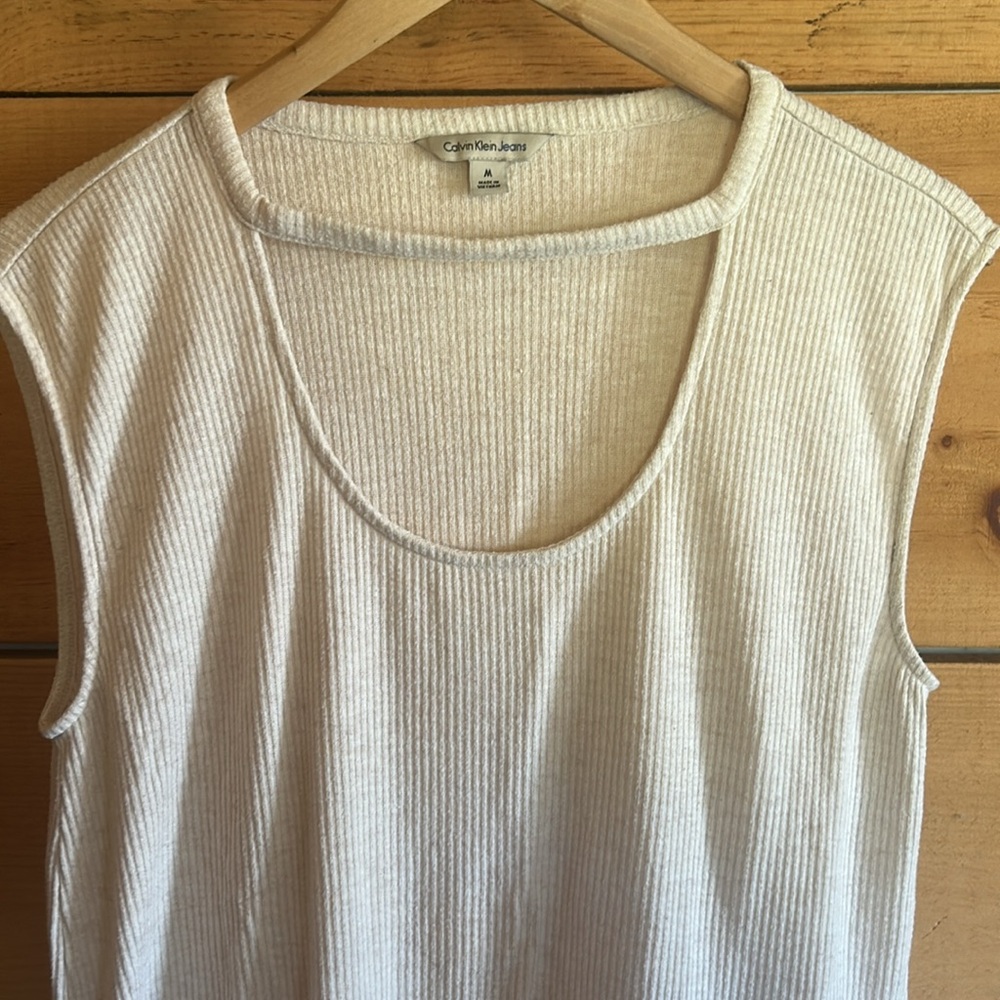 Calvin Klein Jeans White Ribbed Muscle Tee - Picture 3 of 4